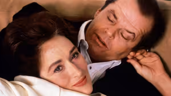 Rachel (Meryl Streep) rests against Mark (Jack Nicholson) as they lie together