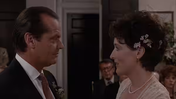Mark (Jack Nicholson) and Rachel (Meryl Streep) face each other at their wedding