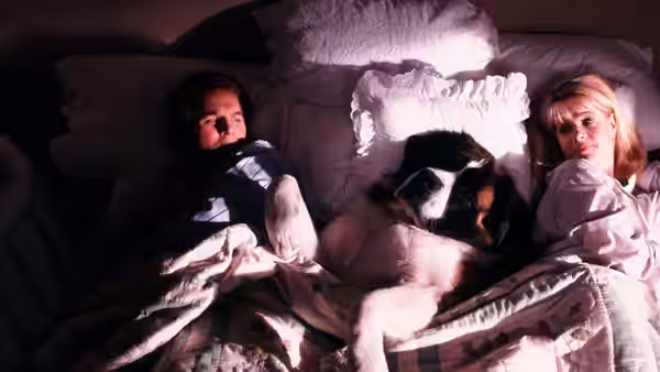 George and Alice Newton lie awake as Beethoven sprawls between them in bed