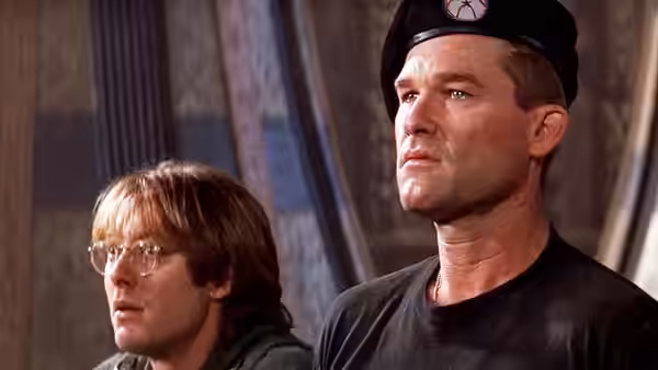 Daniel Jackson (James Spader) and Jack O'Neil (Kurt Russell) look ahead inside the temple
