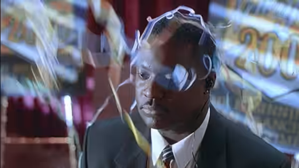 Bruce (Eric Roberts) wears a headset amid flashing lights