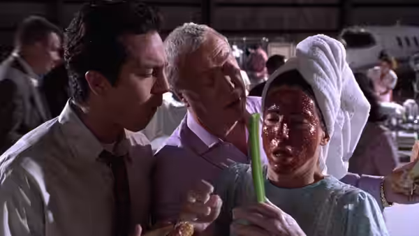 Eric Matthews and Victor Melling examine Gracie Hart's face during a beauty treatment