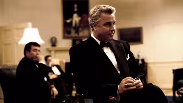 President Jackson Evans (Jeff Bridges) stands in a tuxedo in a White House room