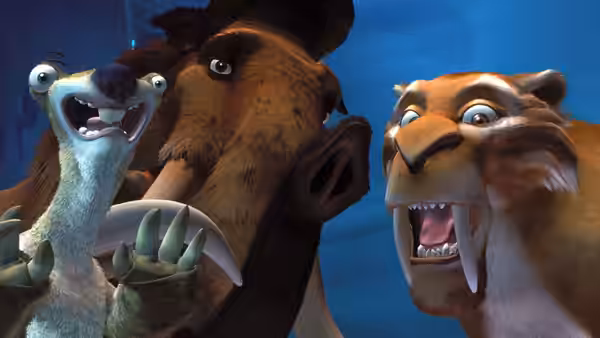 Sid and Manny stand beside Diego in an icy cavern