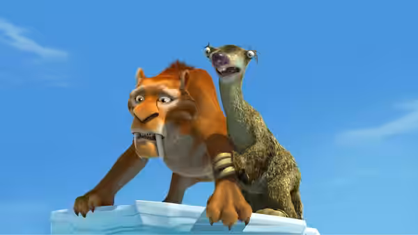 Diego (Denis Leary) and Sid (John Leguizamo) cling to an ice floe in open water