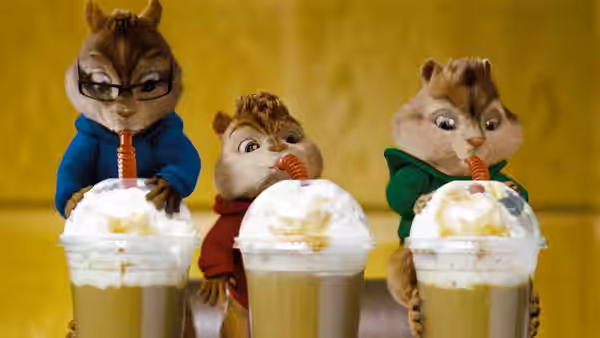Alvin, Simon and Theodore sip milkshakes through straws