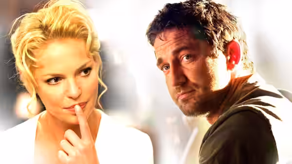 Abby Richter (Katherine Heigl) and Mike Chadway (Gerard Butler) exchange knowing looks