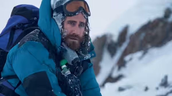 Scott Fischer (Jake Gyllenhaal) looks out from beneath frost-covered goggles on the mountain