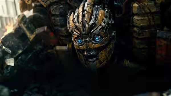 Bumblebee peers through debris with bright blue eyes