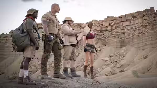 Dr. Smolder Bravestone, Franklin Finbar, Professor Sheldon Oberon and Ruby Roundhouse explore desert ruins