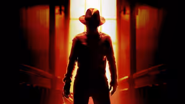 Fred Krueger (Robert Englund) viewed from behind in red light
