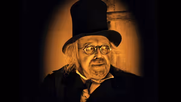 Dr. Caligari in top hat and spectacles looking ahead