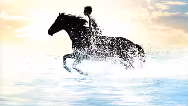 Alec Ramsey rides the Black Stallion through the surf