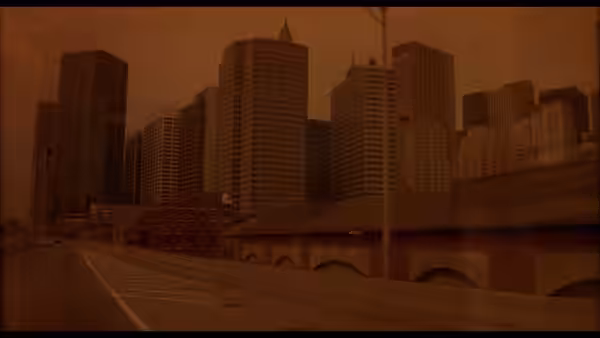 New York City skyline at sunset with tall skyscrapers