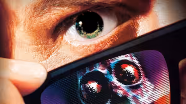 Close-up of an eye viewing a ghoul on a screen