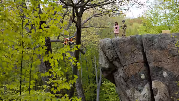 Suzy Bishop (Kara Hayward) and Sam Shakusky (Jared Gilman) on a rocky overlook