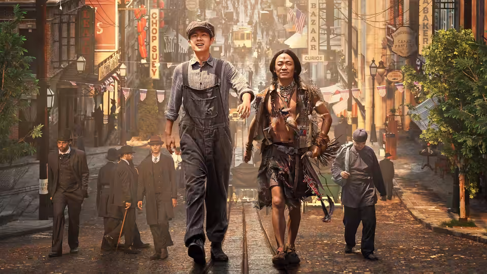 Qin Fu (Liu Haoran) and a woman walk through a crowded Chinatown street