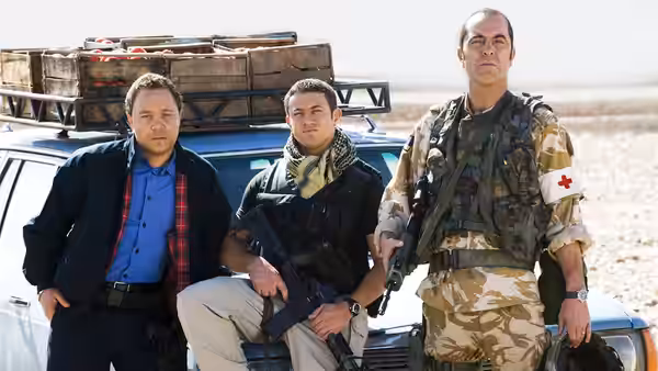 Danny Ferguson (Stephen Graham), Lee Hibbs (Warren Brown) and Mike Swift (James Nesbitt) beside a loaded vehicle