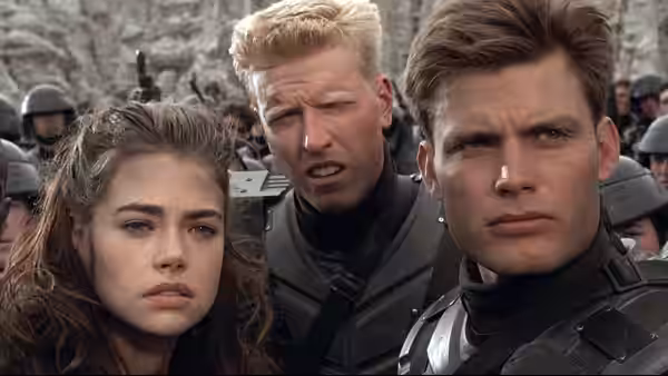 Carmen Ibañez (Denise Richards), Ace Levy (Jake Busey) and Johnny Rico (Casper Van Dien) in uniform