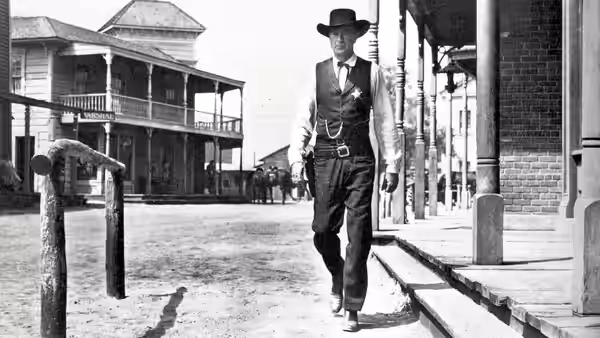 Will Kane (Gary Cooper) walking alone down the empty main street
