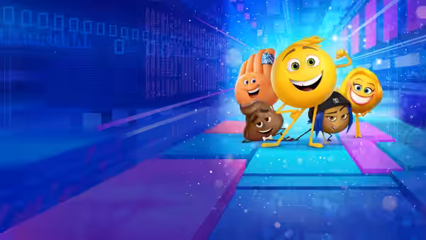 Gene (T.J. Miller) poses with Jailbreak (Anna Faris), Hi-5 (James Corden) and two others on neon steps