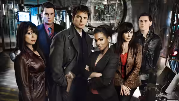Jack Harkness (John Barrowman) stands with his team in the control room