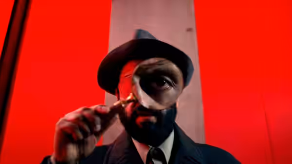 Wilson Wilson (Adeel Akhtar) peering through a small golden instrument