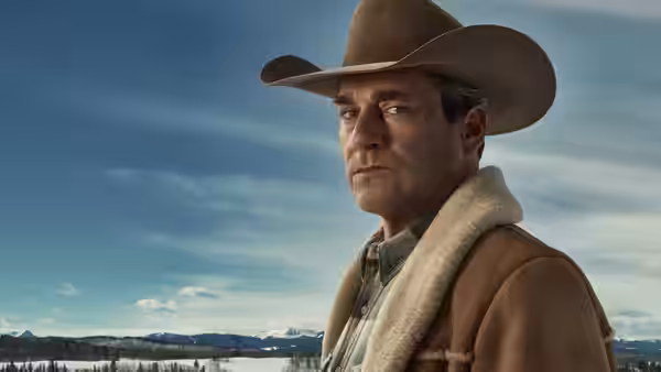 Lou Solverson (Patrick Wilson) standing in a snowy landscape wearing a cowboy hat